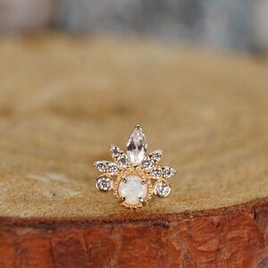 Marin - Solid 14k Gold, Opal & CZ press-fit/threadless end